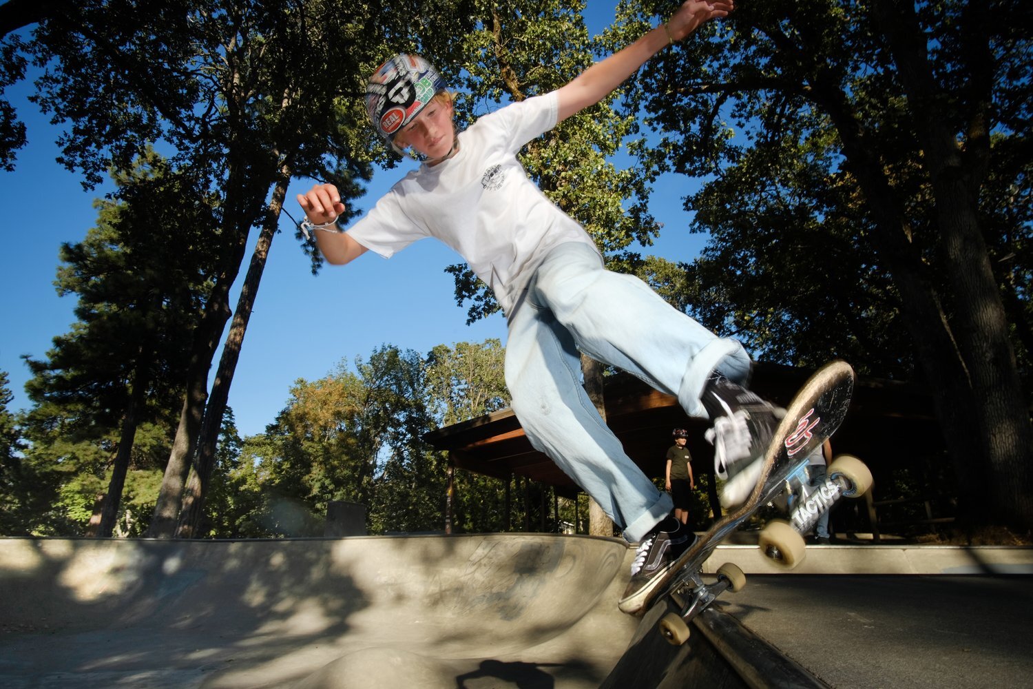 Kid on a skateboard at Rotary Skate Park, Hood River