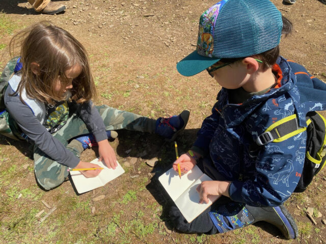 Kids drawing pictures at Catherine Creek near White Salmon, Washington